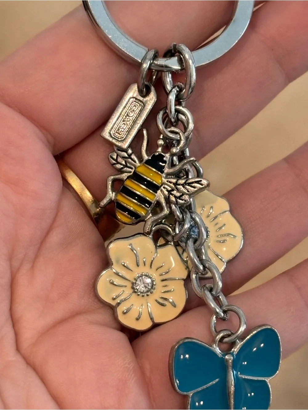 COACH Vintage RARE Bee, Flower & Blue Butterfly Charm Keychain Bag Charm - Picture 6 of 7